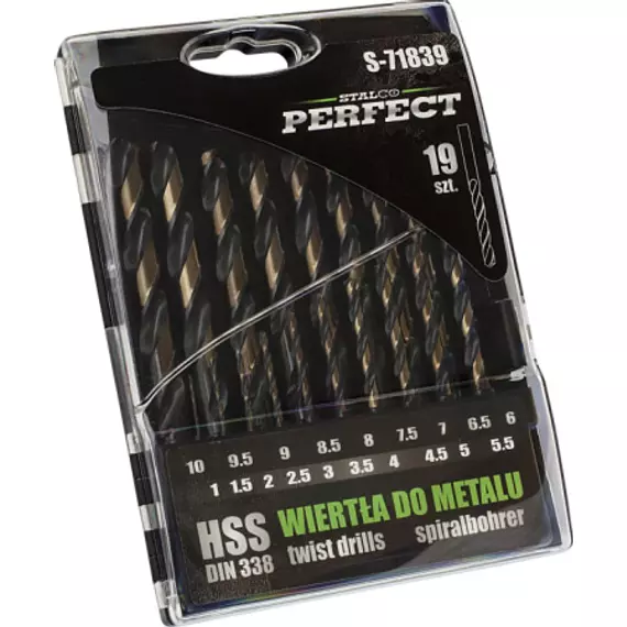 Stalco Perfect fémfúrószár készlet, HSS, 1-10mm, 19 részes