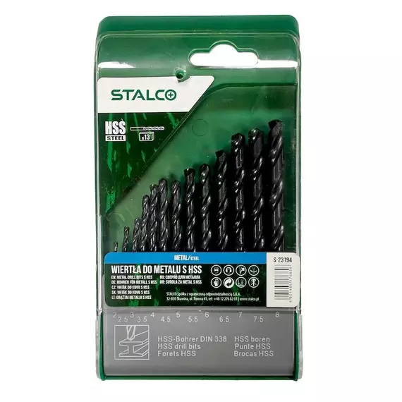 Stalco Premium HSS fém fúrószár készlet, DIN338, 2-8mm, 13 részes