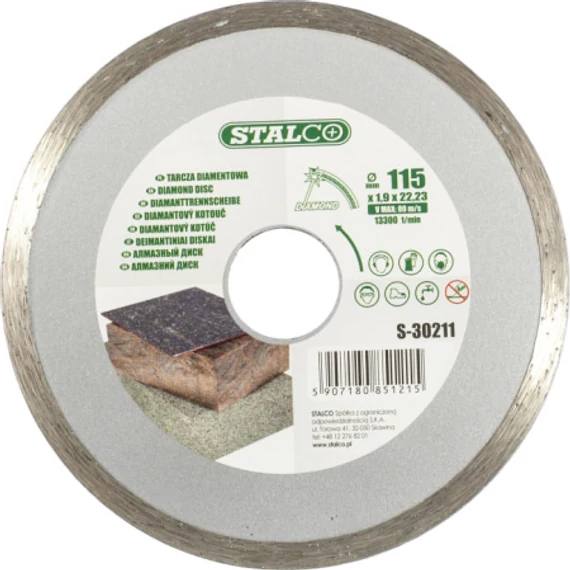 Stalco gyémánt vágókorong, folyamatos élű, 230x2.6x22.23mm