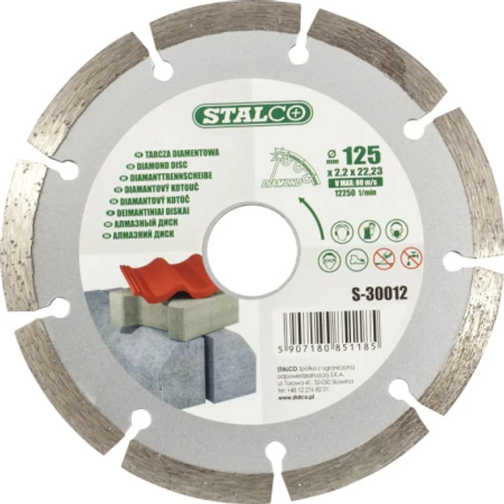 Stalco gyémánt vágókorong, szegmentált, 230x2.6x22.23mm