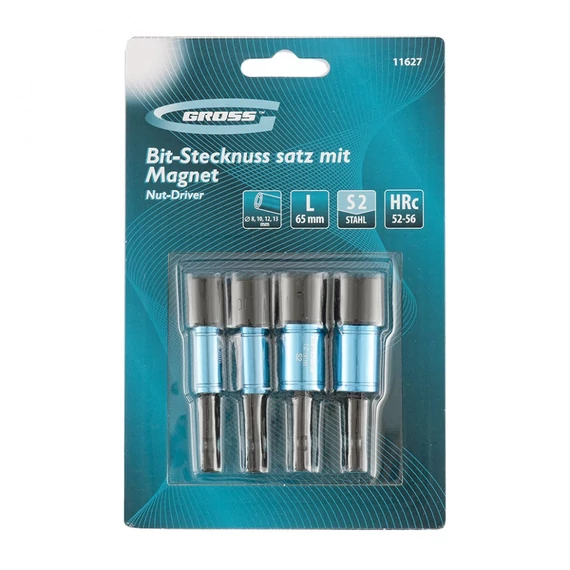 Gross NutDriver dugókulcs bit készlet, mágneses, S2, 8-13mm, 4 darabos