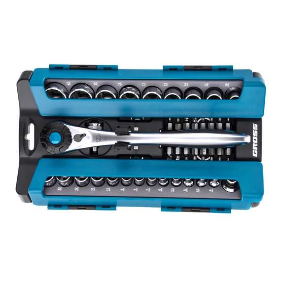 Gross dugókulcs készlet racsnis hajtókarral, CrV, 1/2&quot;-1/4&quot;, 4-22mm, 41 darabos