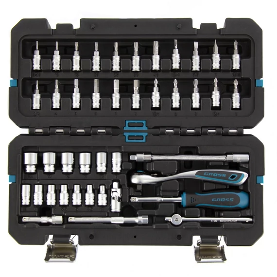Gross bit és dugókulcs készlet racsnis hajtókarral, CrV, 1/4&quot;, 4-14mm, 42 darabos