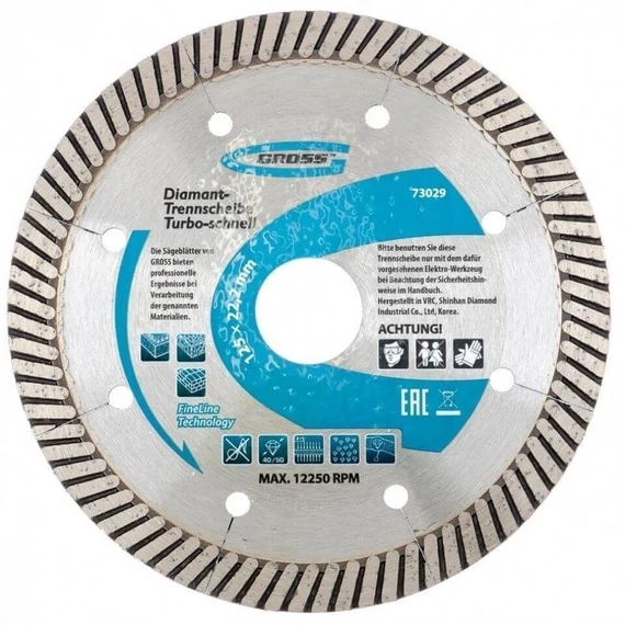 Gross turbo gyémánt vágótárcsa sarokcsiszolóhoz, száraz vágáshoz, 125x22.2mm