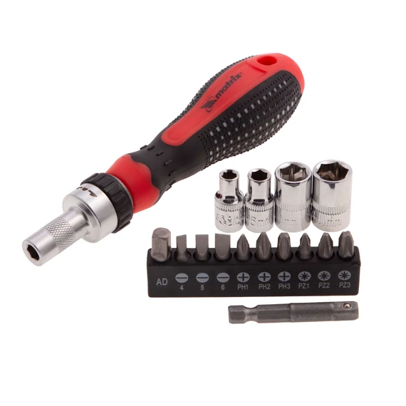 MTX racsnis marokcsavarozó irányváltóval, fejekkel, 1/4&quot;, 16 részes