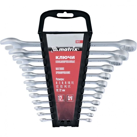MTX csillag-villáskulcs készlet, fényes véggel, CrV, 6-22mm, 12 részes
