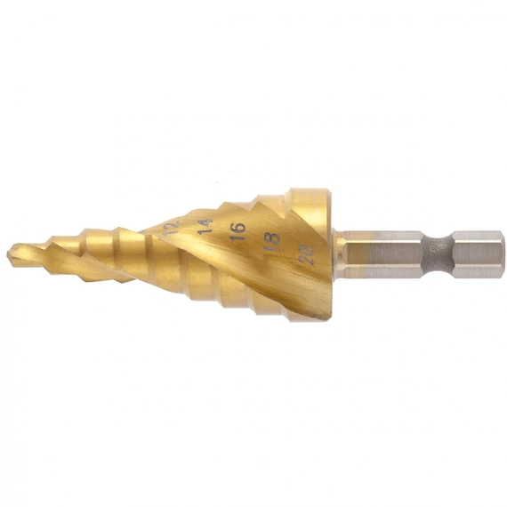 MTX lépcsős spirálfúró fémhez, HSS, hatlapú szár, 4-20mm