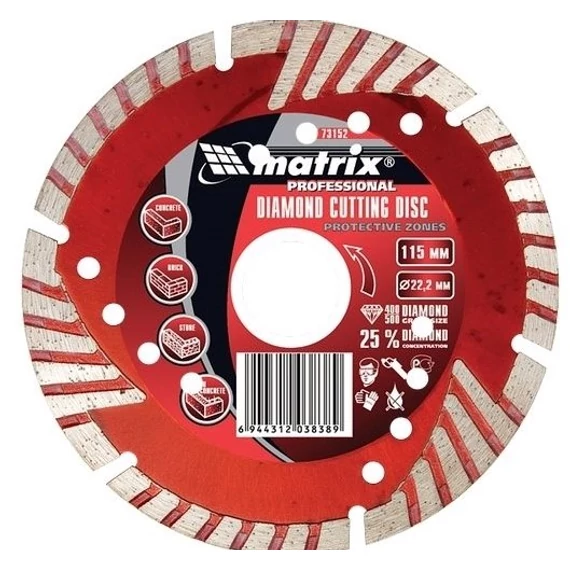 MTX gyémánt vágótárcsa, szegmentált, védő zónákkal, 115x22.2mm