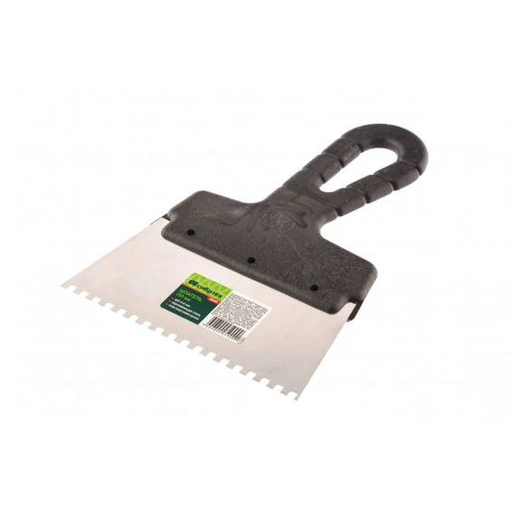 Sibrtech spatulya, rozsdamentes, műanyag nyél, 4x4mm lekerekített fog, 150mm