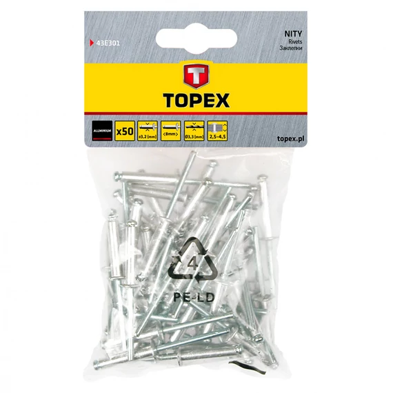 Topex popszegecs, 4.0x8mm, 50db