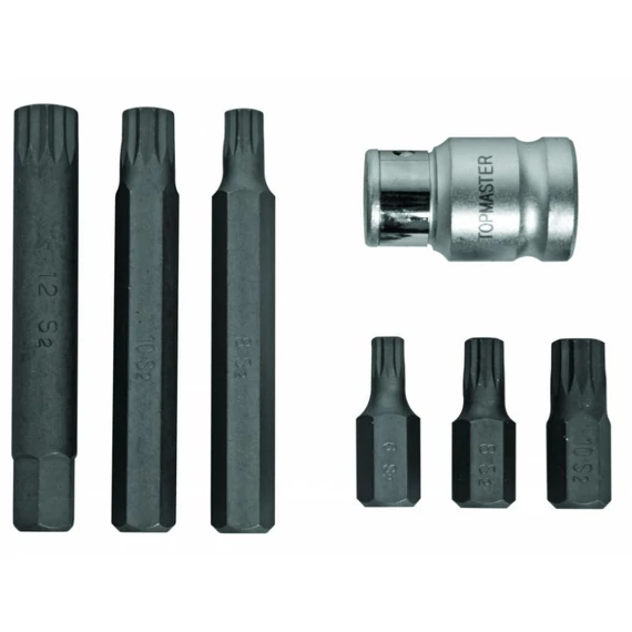 Topmaster Pro bitkészlet dugókulccsal, Spline, M6-M12, 1/2&quot;, 7db