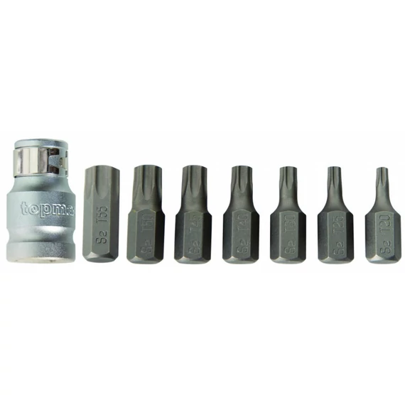 Topmaster Pro bitkészlet dugókulccsal, Torx, T20-T55, 1/2&quot; 8db