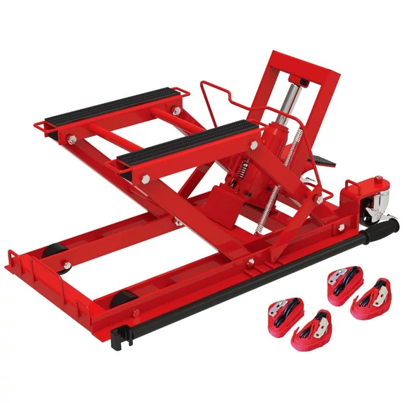 Torin BigRed motorkerékpár szerelőállvány 4db hevederrel, hidraulikus, 400kg, 140-430mm