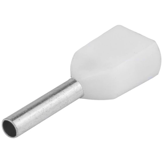 Tracon szigetelt iker-érvéghüvely, ónozott elektrolit réz, fehér, 2x0.5mm2, 8mm