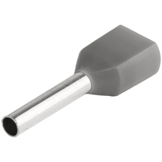 Tracon szigetelt iker-érvéghüvely, ónozott elektrolit réz, szürke, 2x0.75mm2, 8mm
