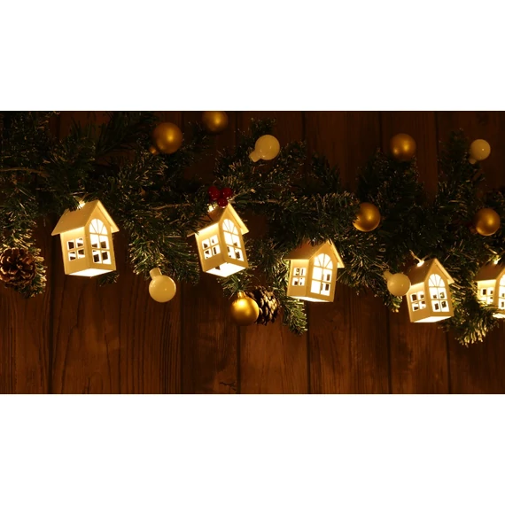 Tracon X22058 karácsonyi fényfüzér, ház, 1.35m, 10LED, 3000K