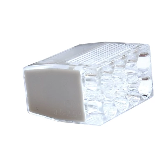 Tracon csavar nélküli vezetékösszekötő, átlátszó/szürke, 8 vezeték, 0.5-2.5mm, 16A