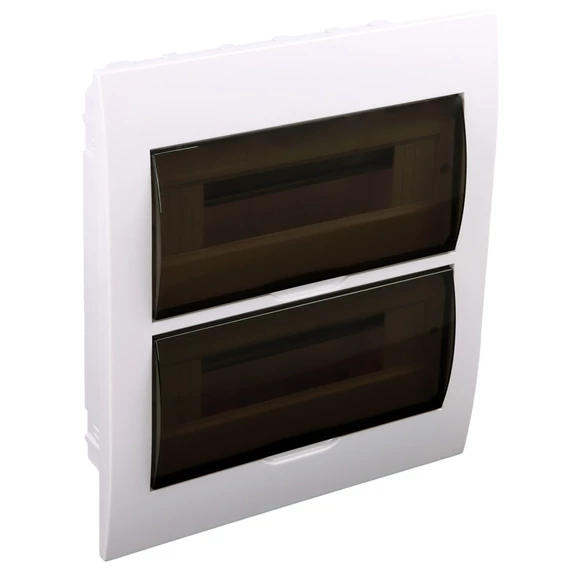Süllyesztett elosztódoboz, füstszínű ajtóval, N/PE sínnel, 2×12 modul, IP40