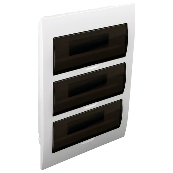 Süllyesztett elosztódoboz, füstszínű ajtóval, N/PE sínnel, 1×4 modul, IP40