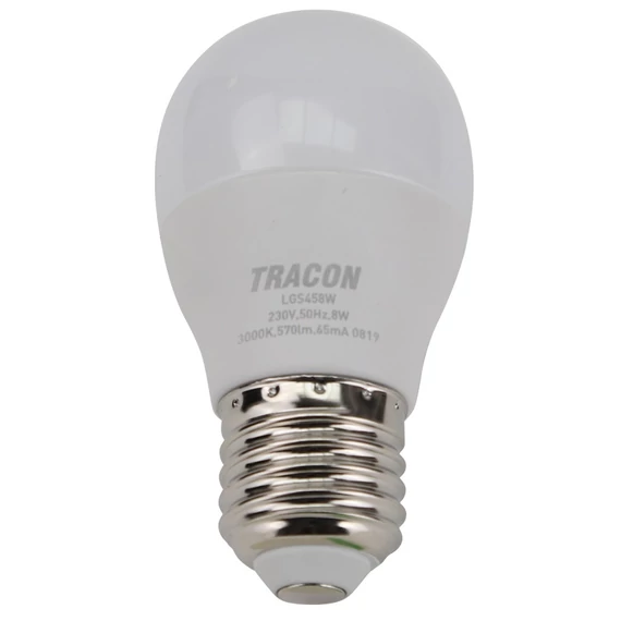 Tracon LED izzó Samsung chippel, G45, E27, 8W, 3000K