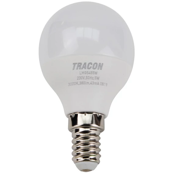 Tracon LED izzó Samsung chippel, kis gömb, E14, 5W, 3000K