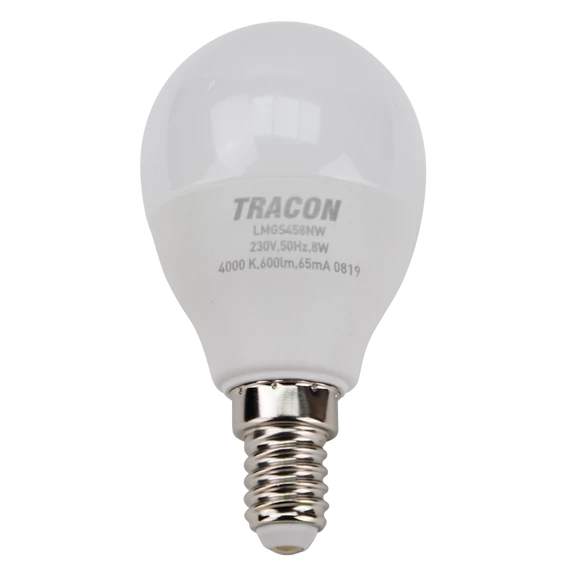 Tracon LED izzó Samsung chippel, kis gömb, E14, 8W, 3000K