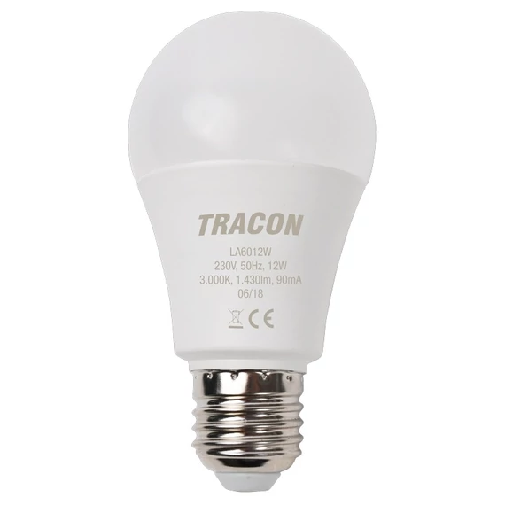 Tracon SMD LED izzó, A60, E27, 12W, 3000K