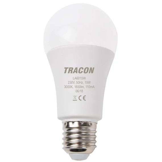 Tracon SMD LED izzó, A60, E27, 15W, 3000K