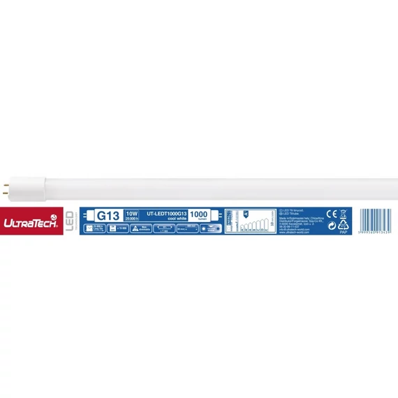 UltraTech LED T8 fénycső, hideg fehér, G13, 10W, 1000lm