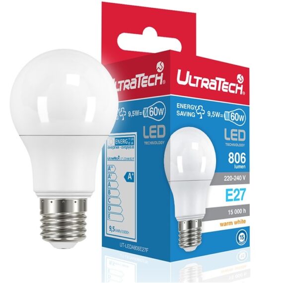 Ultratech körte LED izzó, meleg fehér, E27, 5.5W, 470lm