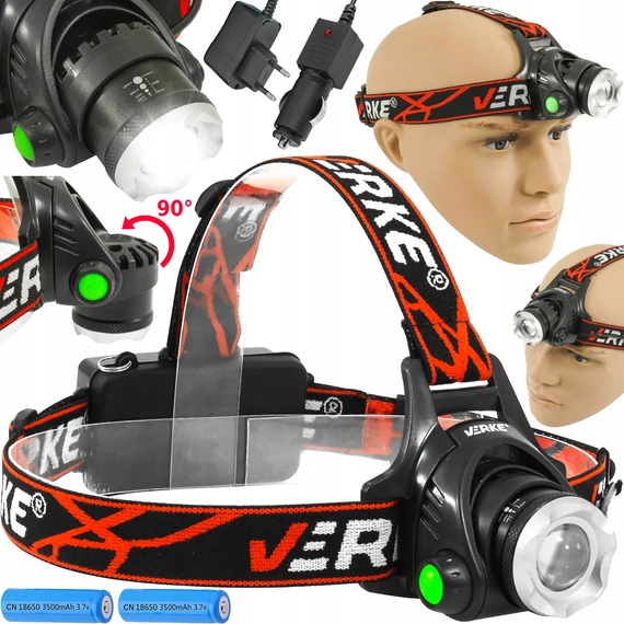 Verke CREE led akkumlátoros fejlámpa, 3.7V, 900lm