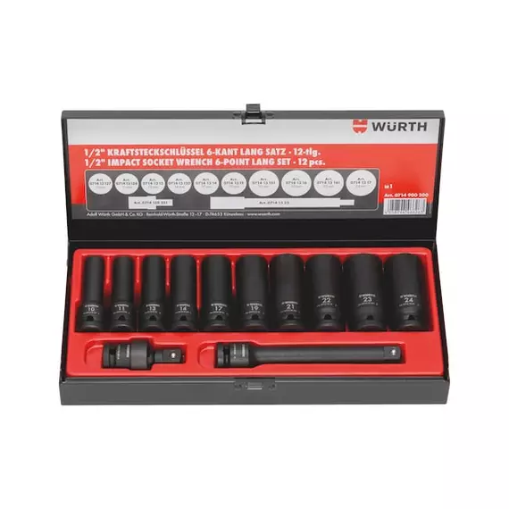 Würth gépi dugókulcs készlet, hatlapú, hosszú 1/2&quot; 12 részes