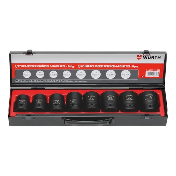 Würth gépi dugókulcs készlet, hatlapú rövid 3/4&quot; 8 részes