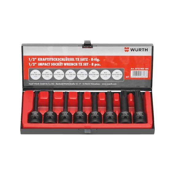 Würth gépi dugókulcs készlet TX, hosszú 1/2&quot; 8 részes