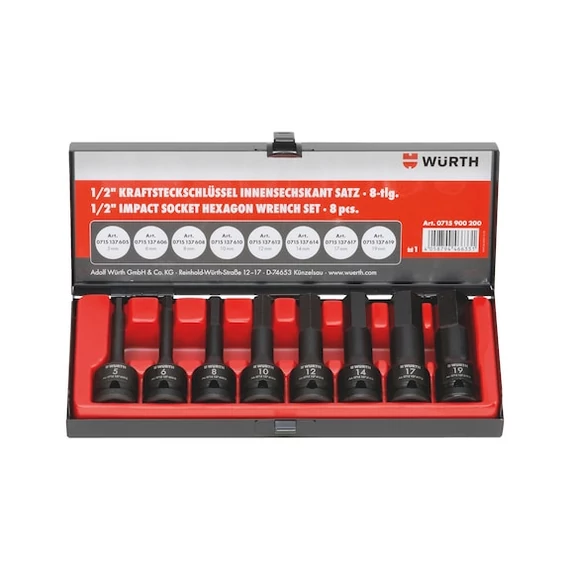 Würth gépi dugókulcs készlet, hatlapú hosszú 1/2&quot; 8 részes