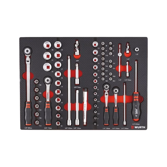 Würth bitkészlet racsnival 1/4&quot;-3/8, 62 részes