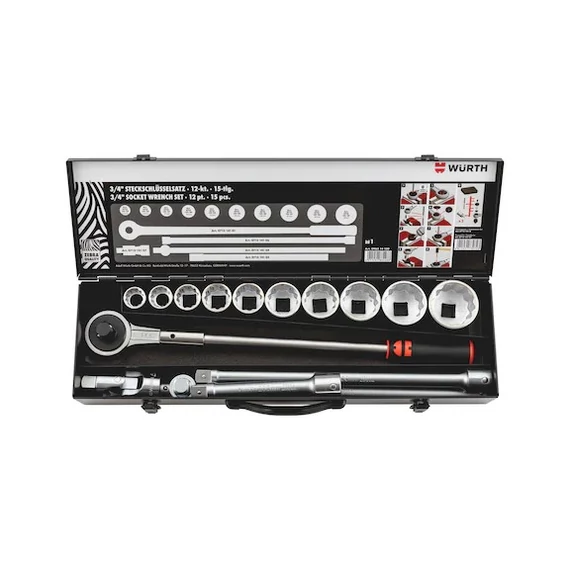 Würth 3/4&quot;-os tizenkétlapú metrikus dugókulcs készlet, 15 részes