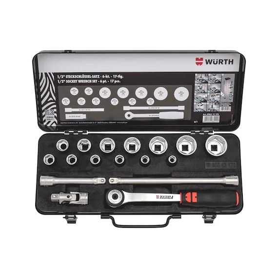 Würth 1/2&quot;-os dugókulcs készlet, hatlapú 17 részes