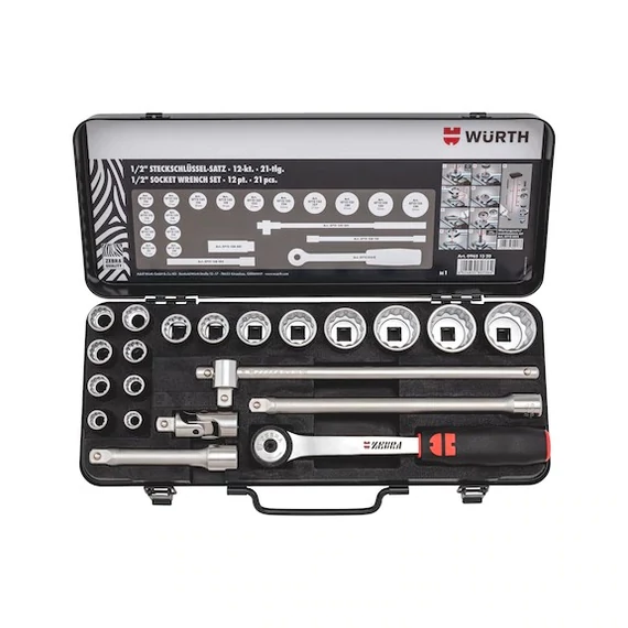 Würth 1/2&quot;-os dugókulcs készlet, tizenkétlapú 21 részes