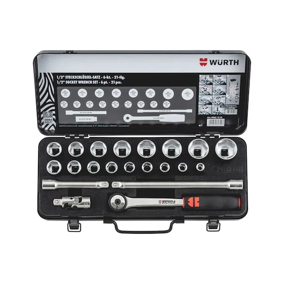 Würth 1/2&quot;-os dugókulcs készlet, hatlapú 21 részes