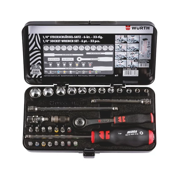 Würth 1/4"-os dugókulcs készlet, hatlapú, 33db