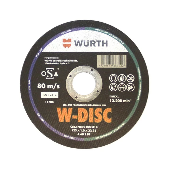 Würth W-Disc vágókorong acélhoz, 115x1mm