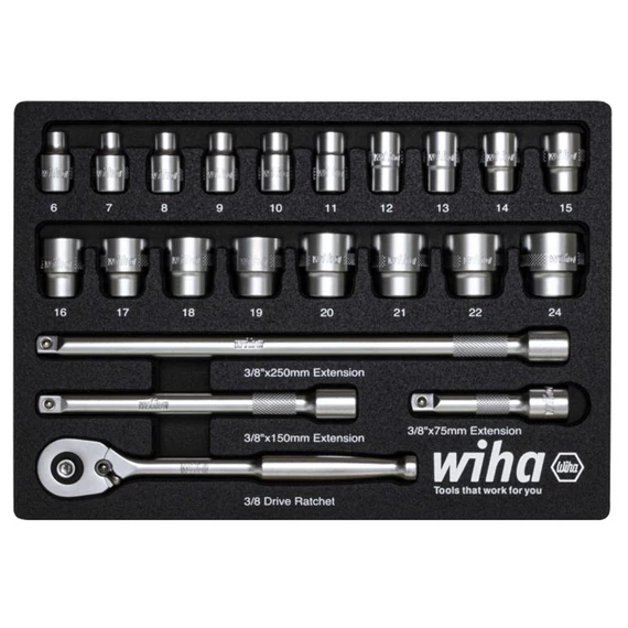 Wiha dugókulcs készlet, 3/8&quot;, 6-24mm, 22 részes