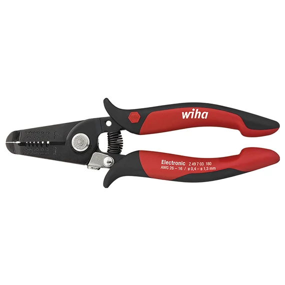 Wiha electronic műszerész kábelcsupaszító fogó, 0.4-1.3mm, AWG 26-16, 165mm