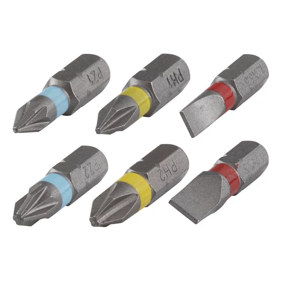 Wolfcraft 6 db csavarozó bit Solid 25mm SL 1.0, 1.2  PH1,2, PZ 1,2