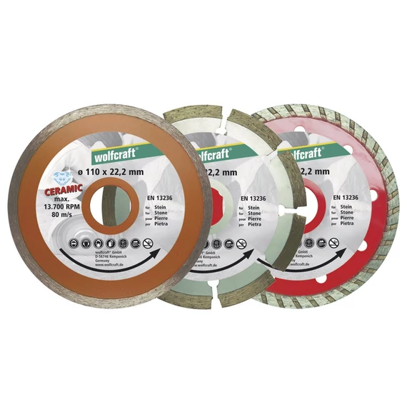 Gyémánt vágótárcsa készlet 3 részes, csempe/univerzális/turbo, Ø110x22.2mm, sarokcsiszolóhoz