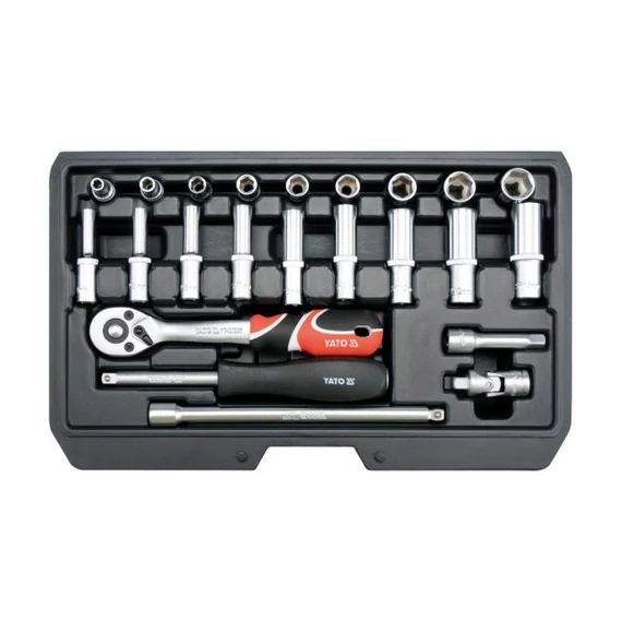 Yato YT-14451 Dugókulcs készlet racsnis hajtókarral 1/4&quot; (23 db-os)