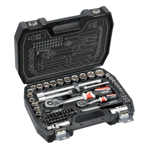 Yato dugókulcs készlet racsnis hajtókarral, 1/2&quot;, 1/4&quot;, 72db-os