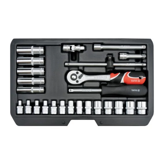 Yato YT-14461 Dugókulcs készlet racsnis hajtókarral 1/4" (25db-os)