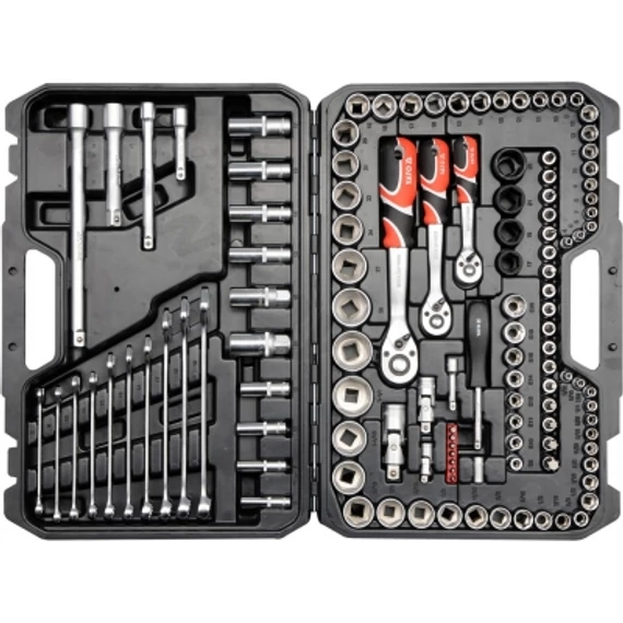 Yato YT-38801 Dugókulcs készlet racsnis hajtókarral 1/2", 1/4", 3/8" 120db-os